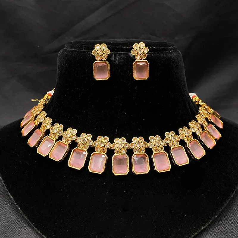 women’s gemstone choker necklaces-Amoliya Jewels Gold Plated Crystal Stone Necklace Set