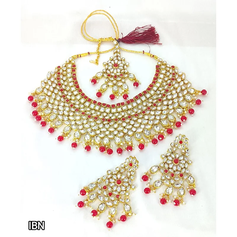 women’s butterfly necklaces-Lucentarts Jewellery Kundan Stone Gold Plated Necklace Set