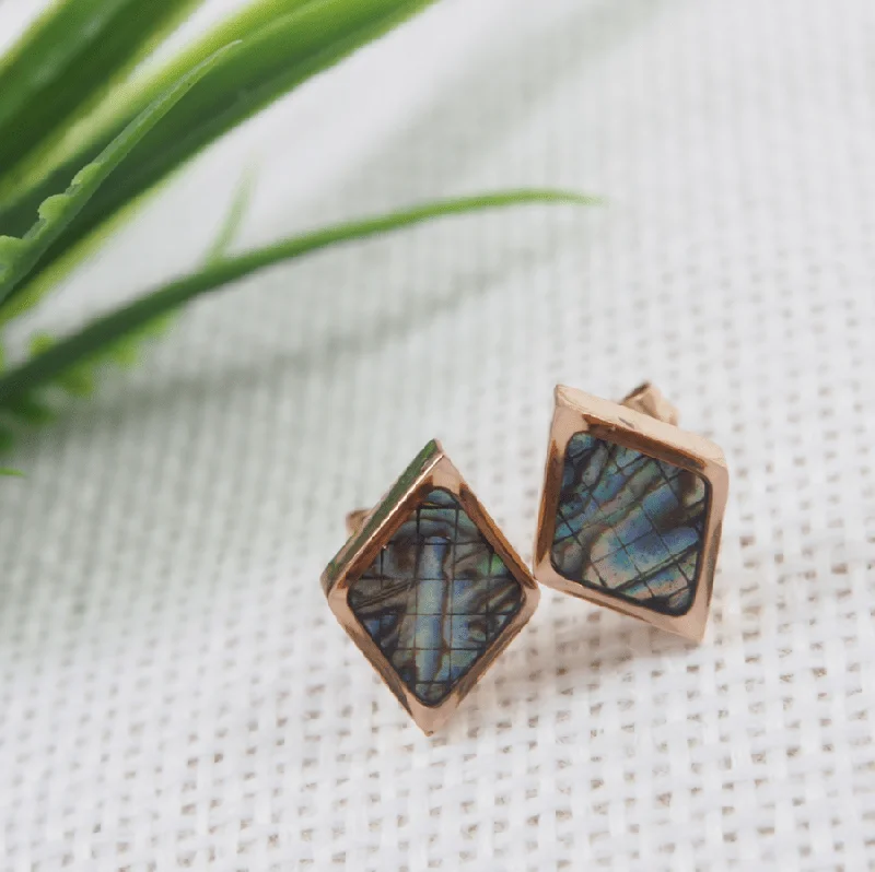 women’s elegant earrings-Tarohi Jewels Stainless Steel Rosegold Plated Abalone Rhombus Stud Earring- STNER 3901