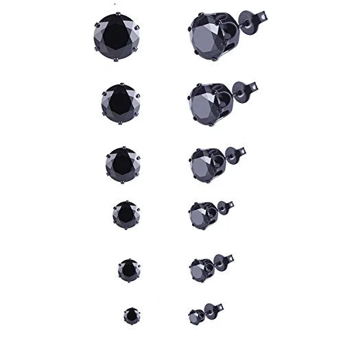 women’s minimalist stud earrings-Sexy Sparkles Jewelry Women's Round Black Cubic Zirconia Stud Earring 1 set of (6 Pairs)3mm-8mm