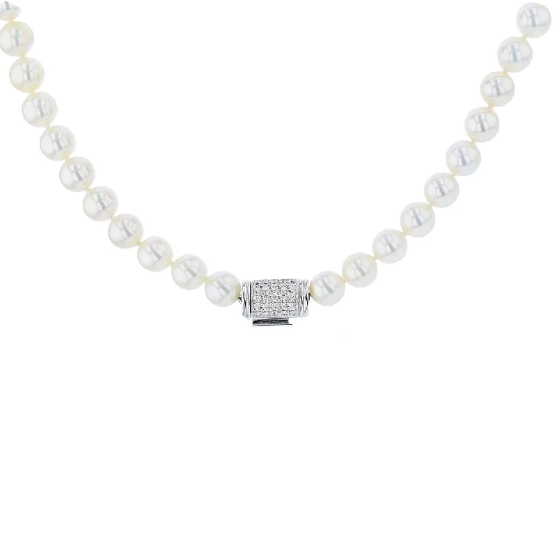 women’s fine necklaces-Akoya Double Diamond Clasp Strand Necklace