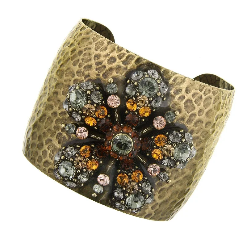 women’s infinity bracelets-Antiquities Couture Flower Glitz Austrian Crystal Hammered Cuff Bracelet