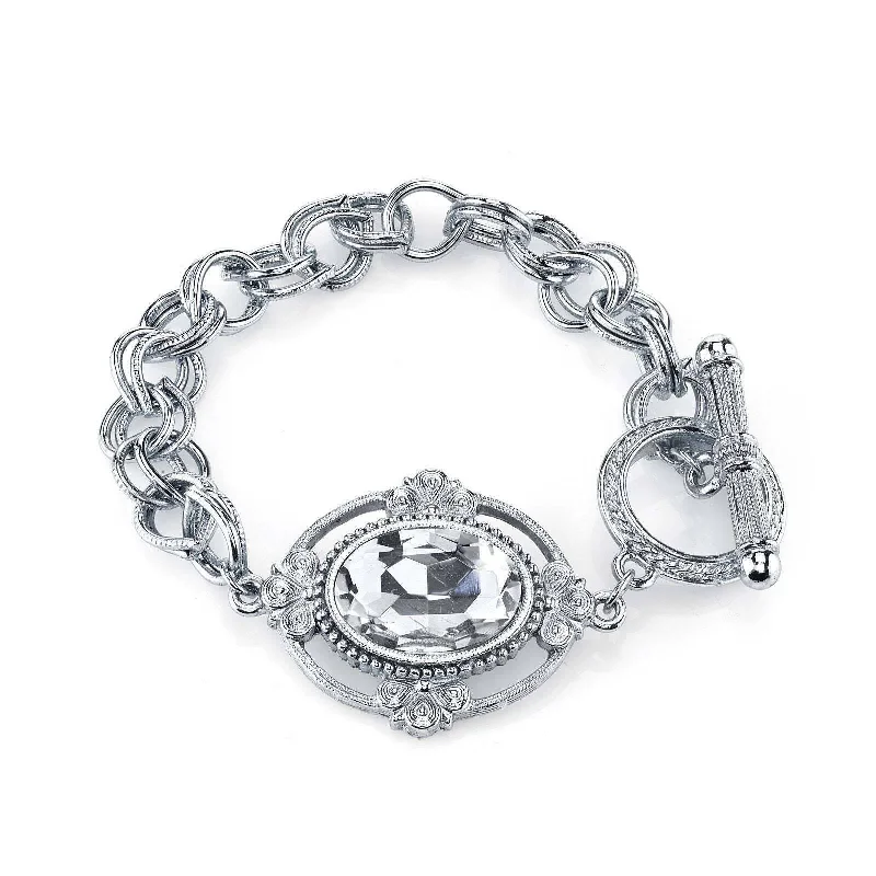 women’s elegant bangles-1928 Jewelry Oval Lux Crystal Silver Toggle Link Bracelet