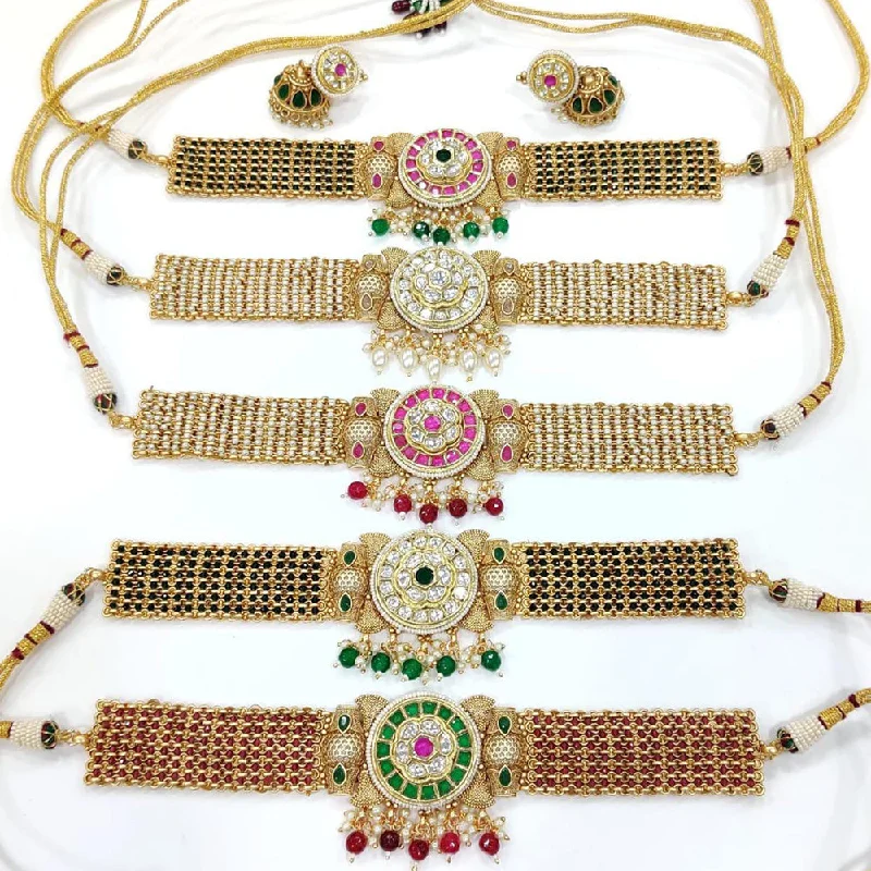 women’s zodiac necklaces-Manisha Jewellery Gold Plated Kundan Stone  & Beads Necklace Set