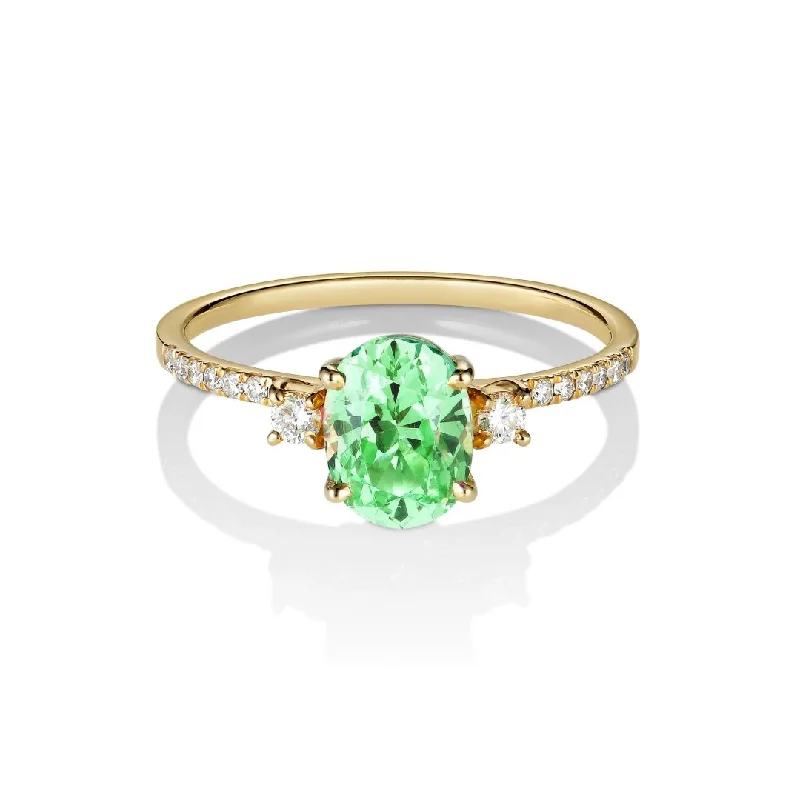 women’s couple rings-Minti 18K Gold Ring w. Tsavorite & Diamonds