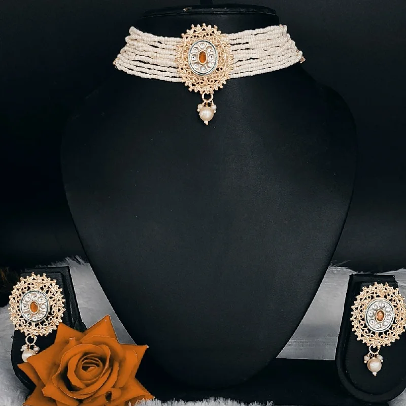 women’s elegant diamond necklaces-Lucentarts Jewellery Kundan Stone Choker Necklace Set