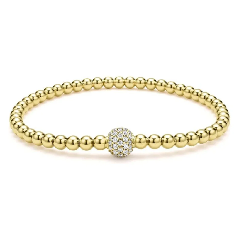 women’s small bangles-Lagos 18K Caviar Gold Pave Diamond 4mm Ball Stretch Bracelet