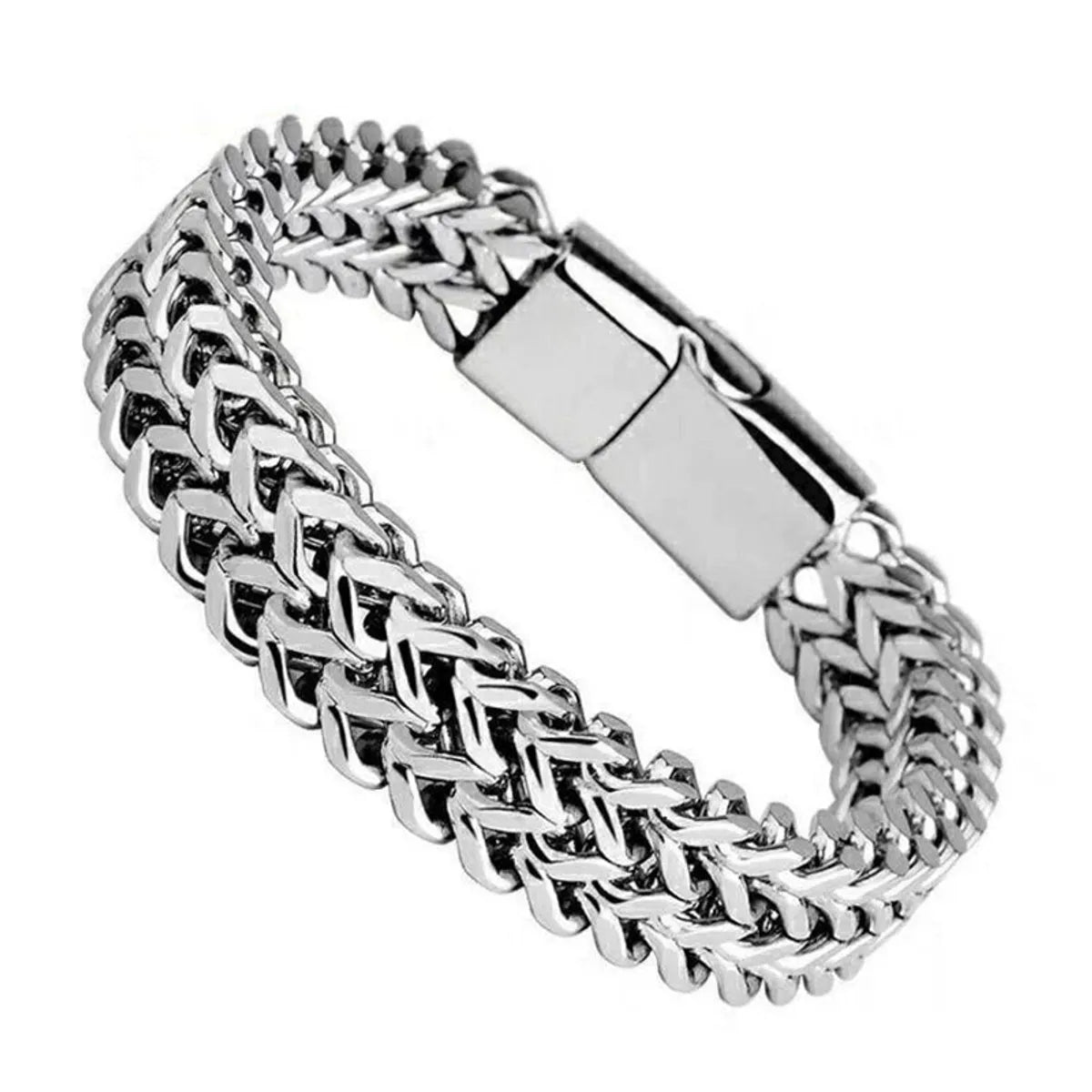 5*10mm-Silver-(Stainless Steel Bracelet Alloy Button)-19cm