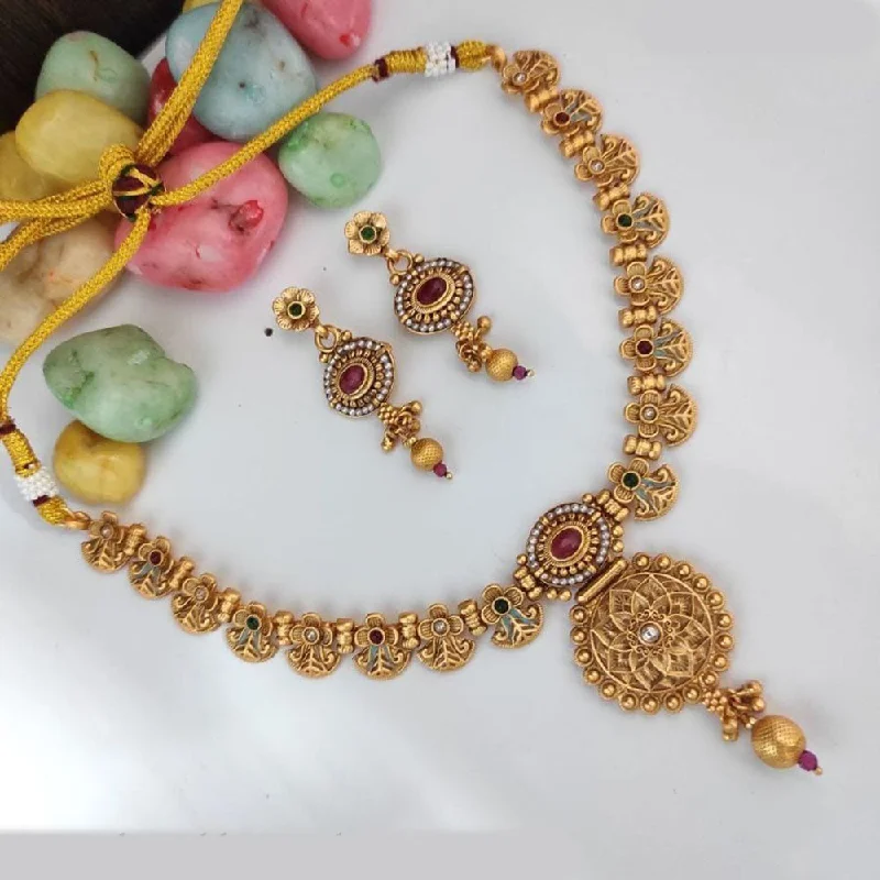 women’s unique necklaces-Heera Jewellers Gold Plated Pota Stone And  Meenakari Necklace Set