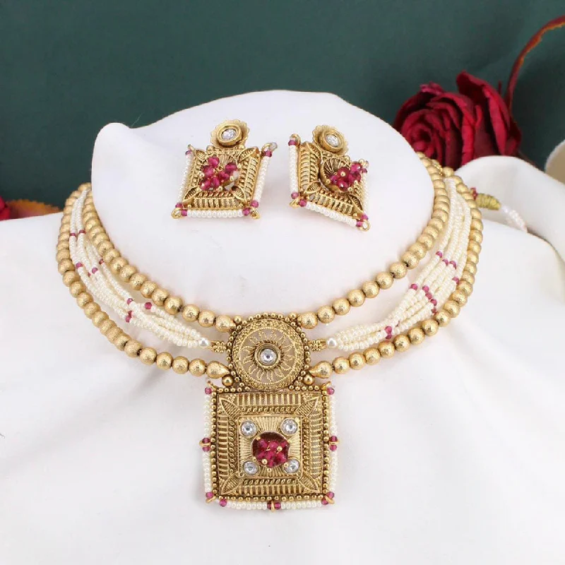 women’s custom design necklaces-Manisha Jewellery Gold Plated Traditional Necklace Set