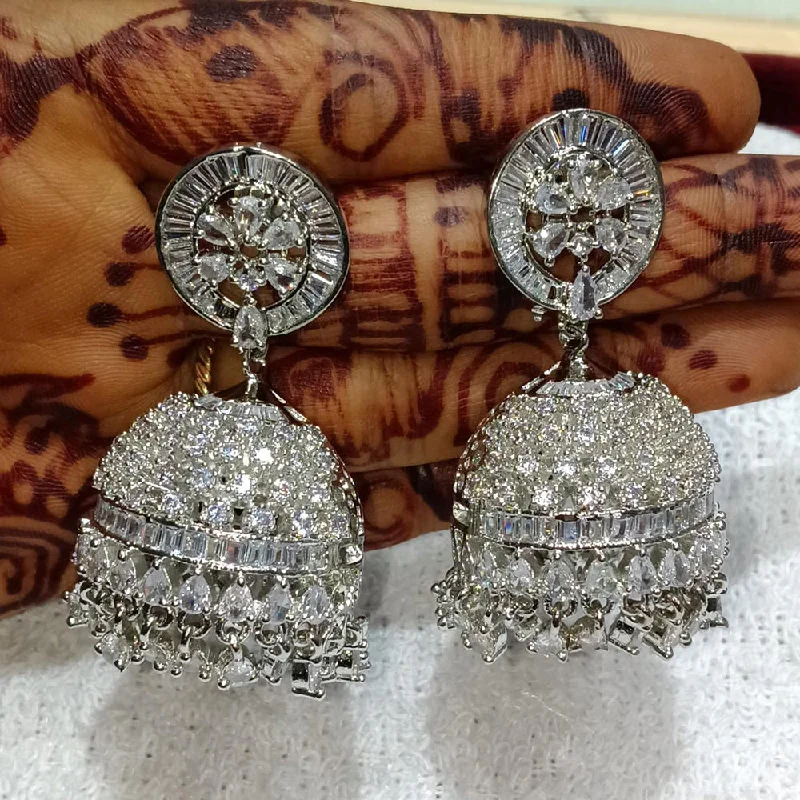 women’s classic earrings-Kavita Art Silver Plated American Diamond Jhumki