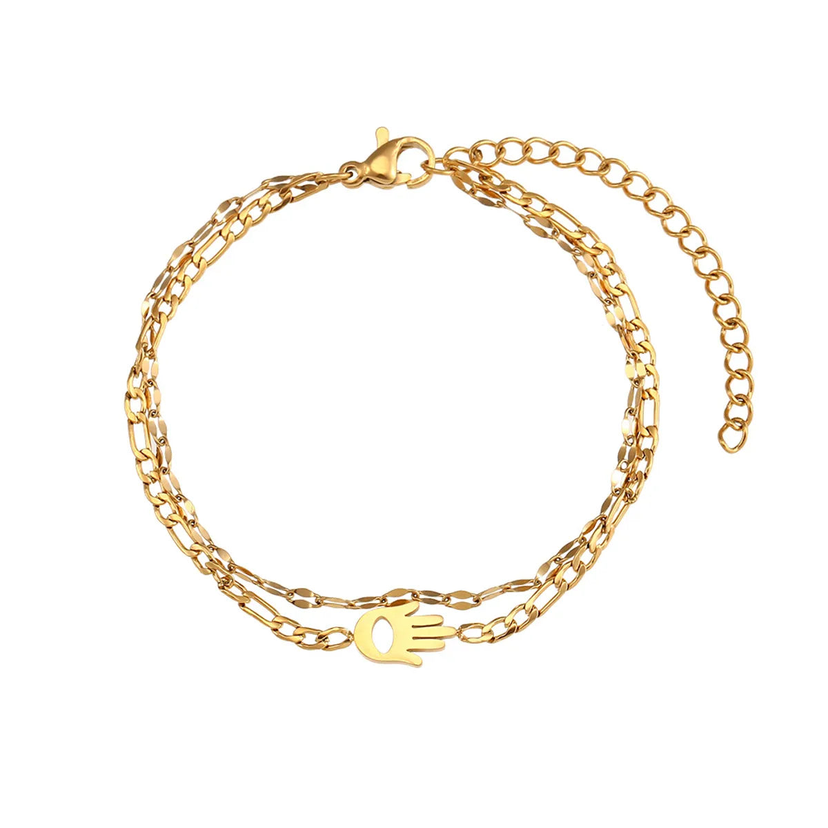 Lip Chain Figaro Chain Double Layer Lucky Hand Bracelet-Gold