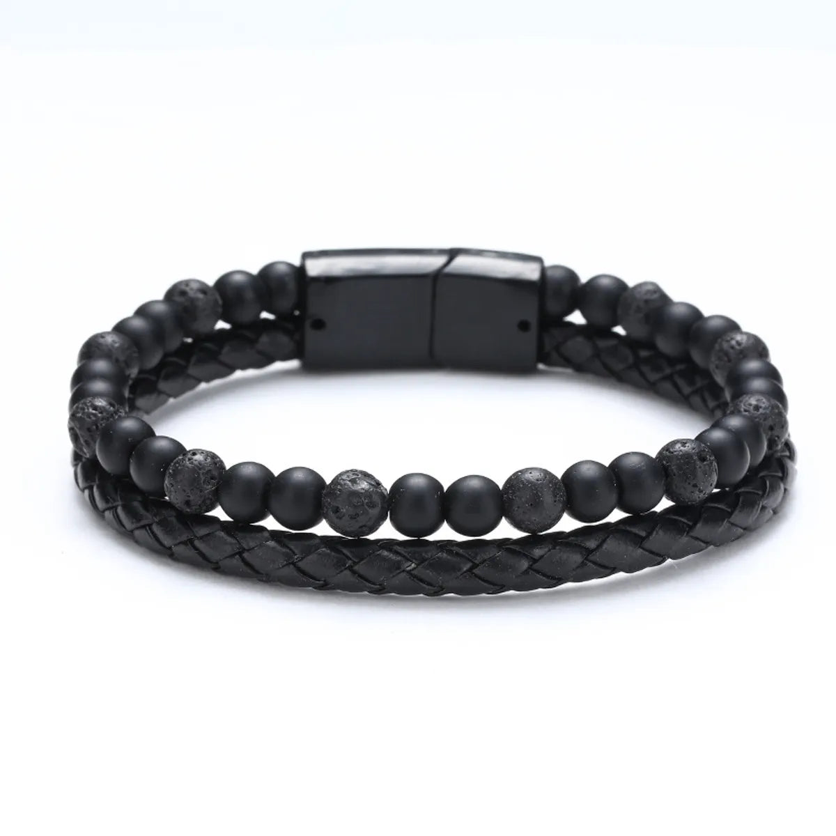 Genuine Leather Volcanic Rock Double-Layer Bracelet 20cm