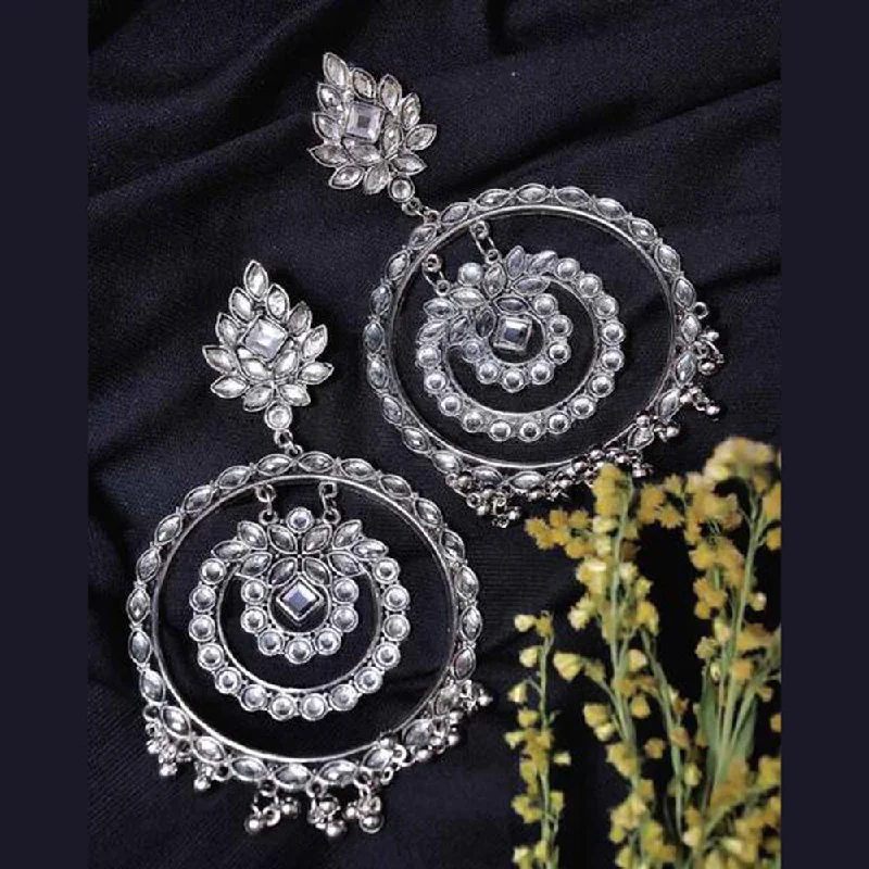 women’s gold stud earrings-Subhag Alankar Silver Mirror Gola, Beautiful Design Oversized Earring Alloy Chandbali Earring