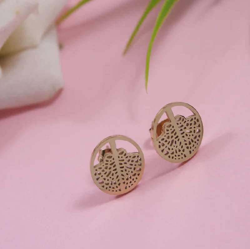 women’s rose gold earrings-Tarohi Jewels Stainless Steel Gold Plated Stud Earring- STNER 3879