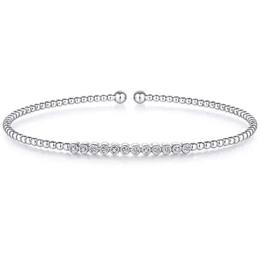 women’s diamond bracelets-Gabriel 14K White Gold Bujukan Beaded Bezel Diamond Station Bracelet