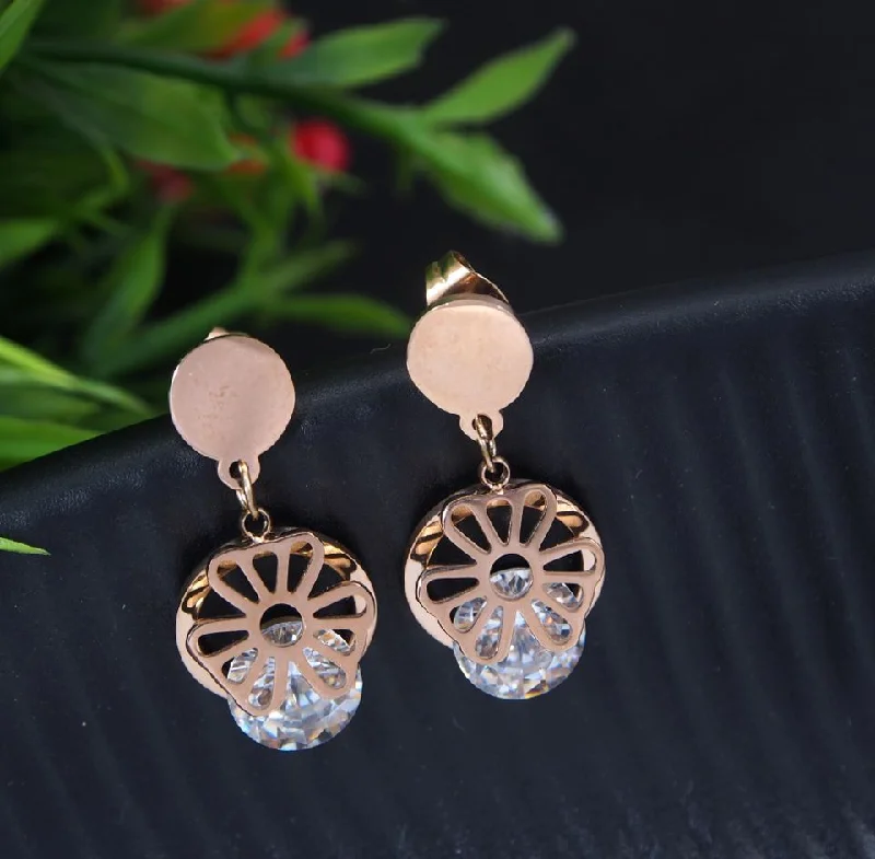 women’s gold drop earrings-Tarohi Jewels Stainless Steel Rosegold Plated Floral Stud Earring-STNER 2715