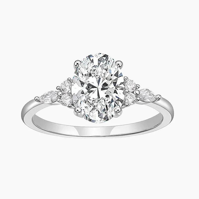 women’s vintage diamond engagement rings-Marquise Oval Eternity Wedding Ring in Sterling Silver