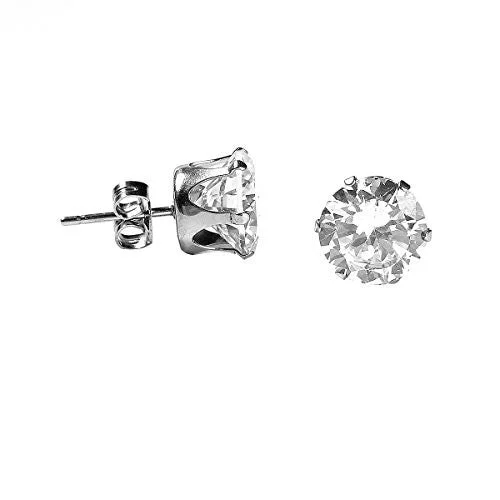 women’s engagement earrings-Sexy Sparkles Women's Stainless Steel Round Clear Cubic Zirconia Stud Earring 9mm