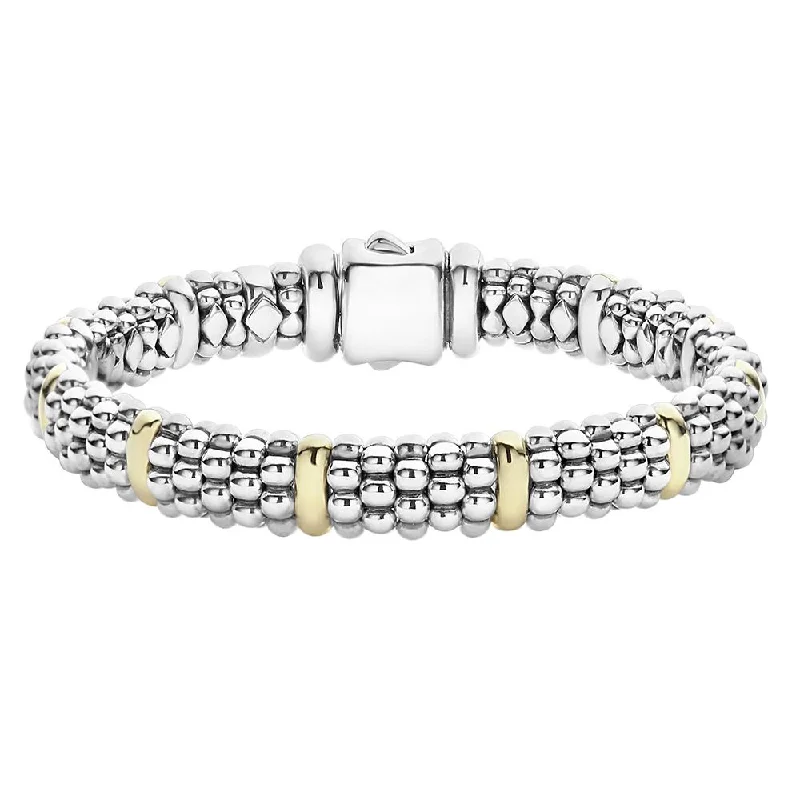 women’s custom bracelets-Lagos Sterling Silver and 18K Yellow Gold Caviar Signature 10 Station 9mm Bracelet