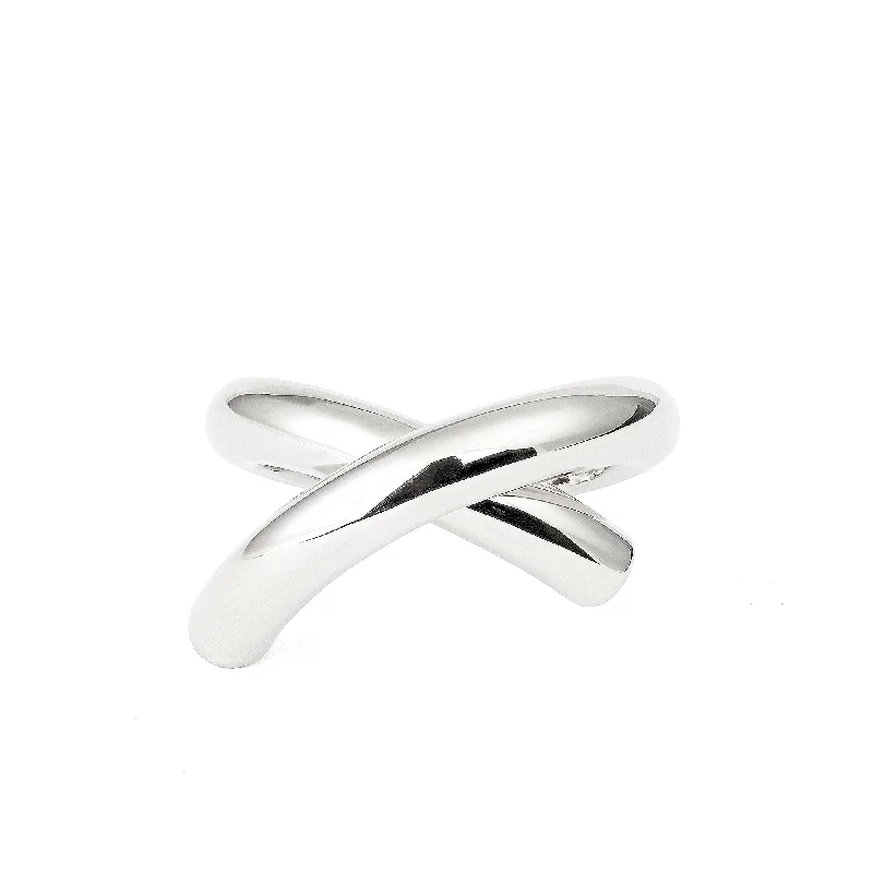 women’s silver rings-Cross Loop Medium Plain 18K Whitegold Ring