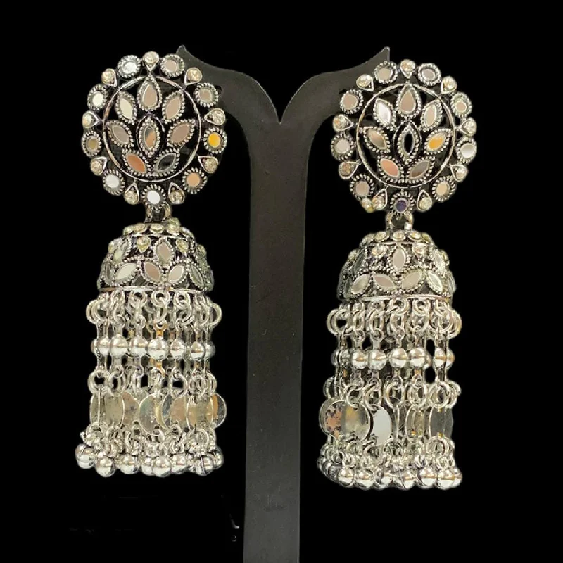 women’s bridal earrings-Manisha Jewellery Oxidised Plated Austrian Stone And Mirror Jhumki