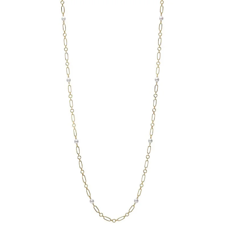 women’s antique necklaces-Akoya Cultured Pearl Necklace in 18K Yellow Gold 32-Inch