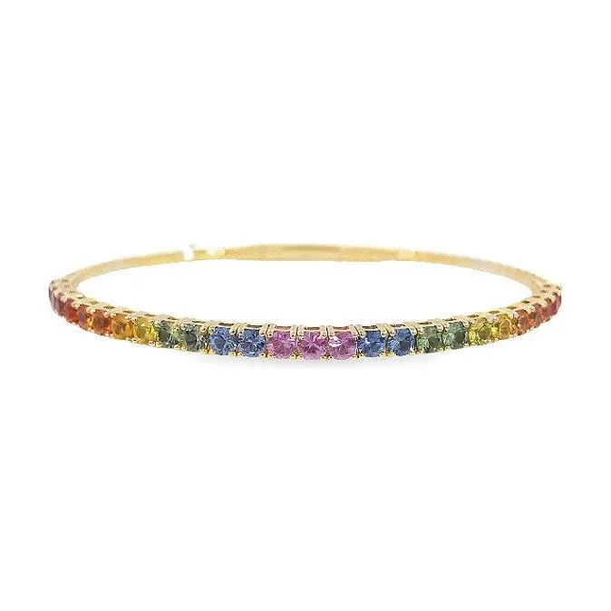 women’s fashionable bangles-14K Gold Rainbow Sapphire Flexi Bangle Bracelet