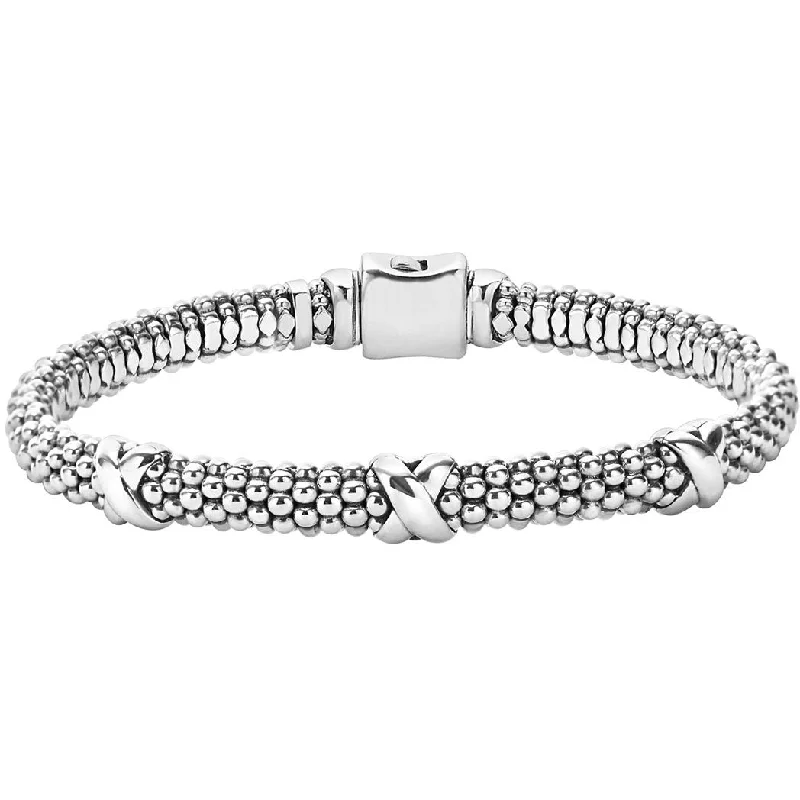 women’s engraved bracelets-Lagos Sterling Silver Caviar Signature Triple X 6mm Bracelet