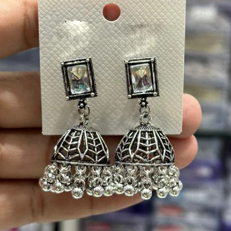 women’s sparkling drop earrings-Manisha Jewellery Oxidised Plated Crystal Stone Jhumki