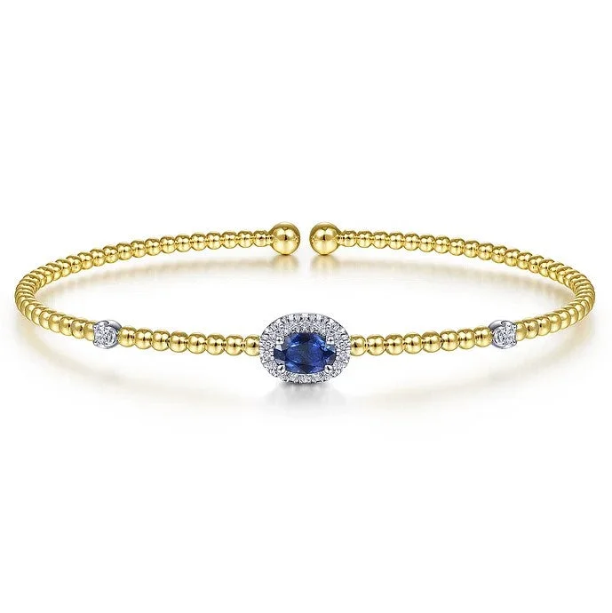 women’s romantic bangles-Gabriel 14K White-Yellow Gold Diamond & Sapphire Bujukan Cuff Bracelet