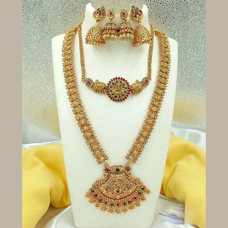 women’s fashion statement necklaces-Joyful Jewel Art Matte Gold Plated Pota Stone Necklace Combo