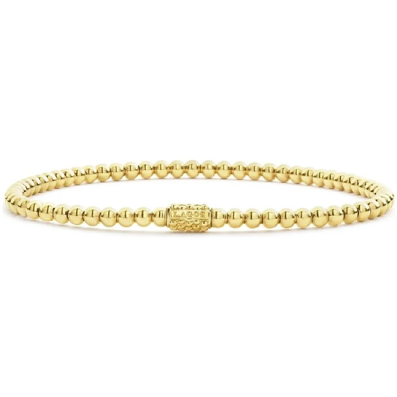 women’s adjustable bracelets-Lagos 18K Caviar Gold 3mm Ball Stretch Bracelet