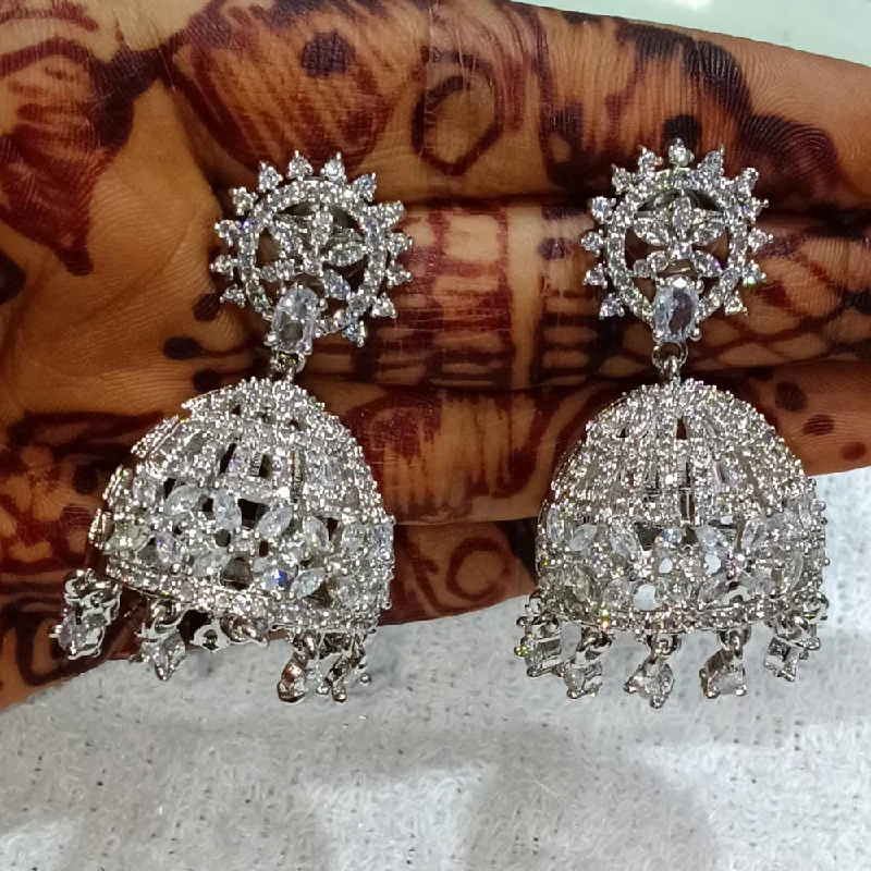 women’s luxury diamond earrings-Kavita Art Silver Plated American Diamond Jhumki