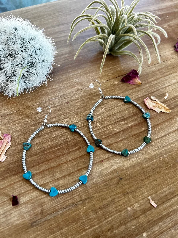 women’s drop earrings-Turquoise Verasite heart hoops