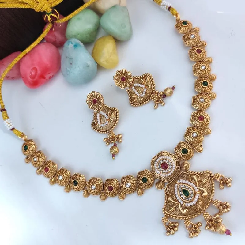 women’s infinity necklaces-Heera Jewellers Gold Plated Pota Stone And Pearls Necklace Set