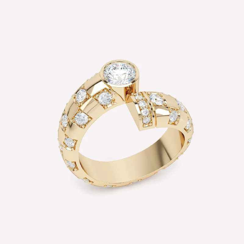 women’s affordable rings-Toi et Moi Checkerboard 18K Gold Ring w. Lab-Grown Diamonds