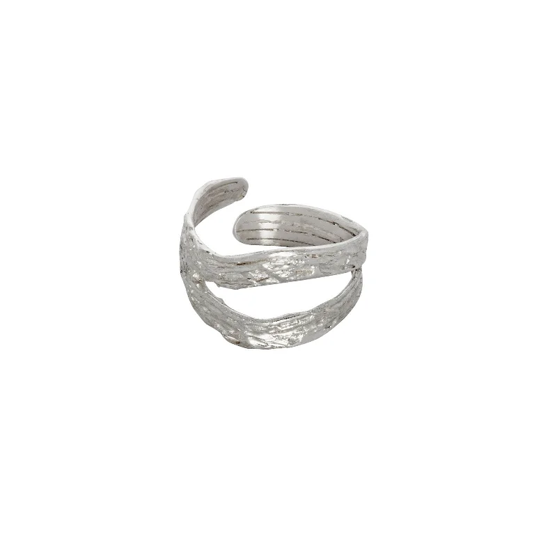 women’s platinum rings-Wave Double Ring Silver