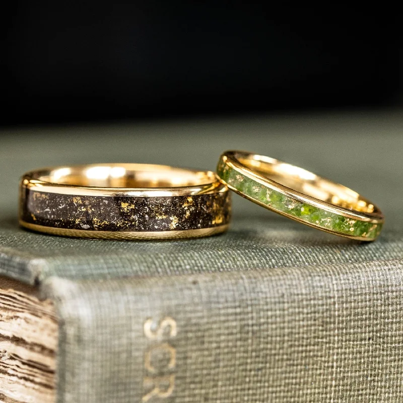 women’s conflict-free engagement rings-The Stargazer & The Erinn - His and Hers Unique Gold Wedding Ring Set