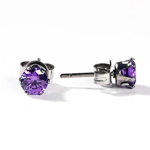 women’s crystal stud earrings-Sexy Sparkles Women's 6mm Stainless Steel Round Purple Cubic Zirconia Stud Earring Silver Plated