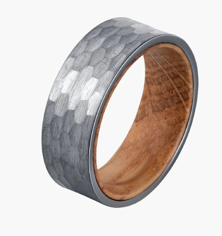 women’s engagement rings for her-Hammered Gray and Wood Men's Wedding Ring