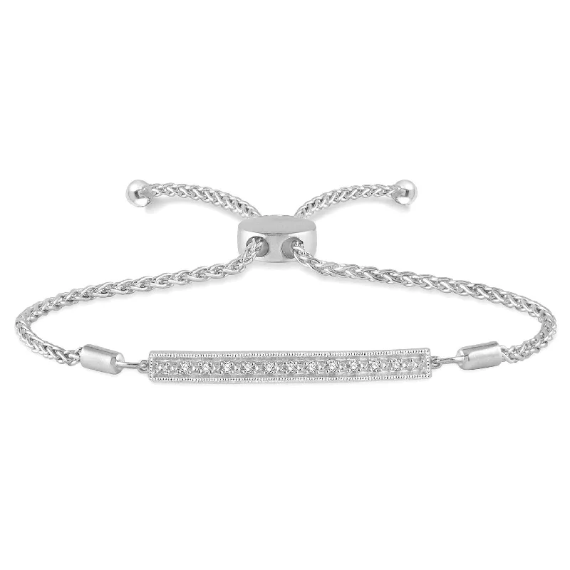 women’s stacking bangles-Sterling Silver Diamond Bar Bolo Bracelet