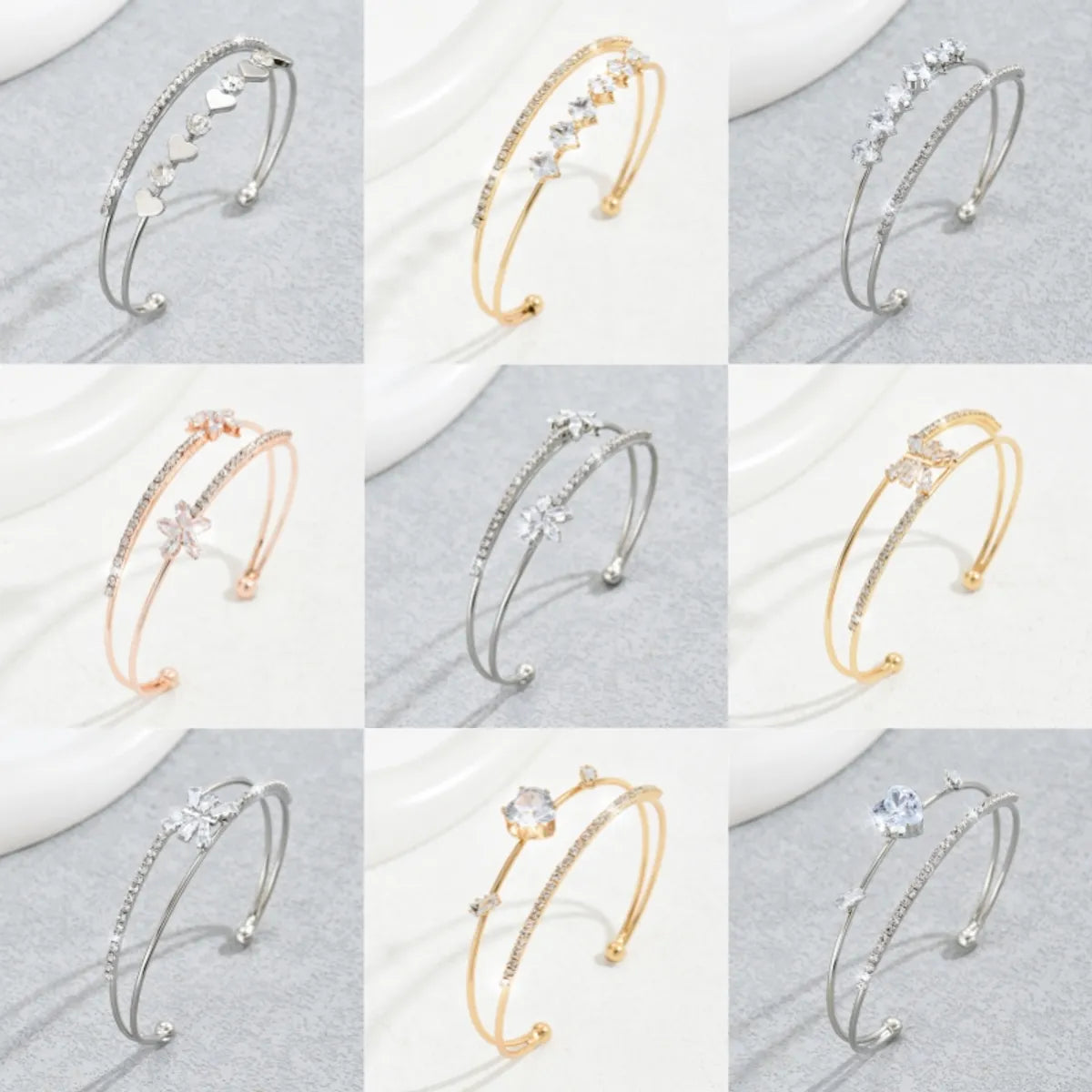 women’s handmade bracelets-Modern Style Simple Style Commute Heart Shape Flower Rhombus Zircon Iron Copper Wholesale Bangle