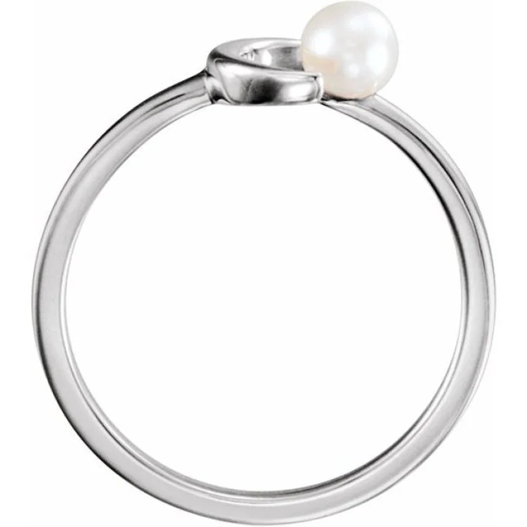 women’s celestial rings-Sterling Silver Cultured White Freshwater Pearl Crescent Moon Ring