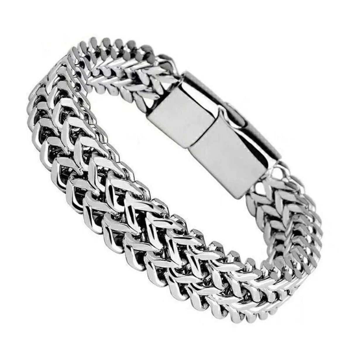 6 * 12mm-Silver-(Stainless Steel Bracelet Alloy Button)-21cm