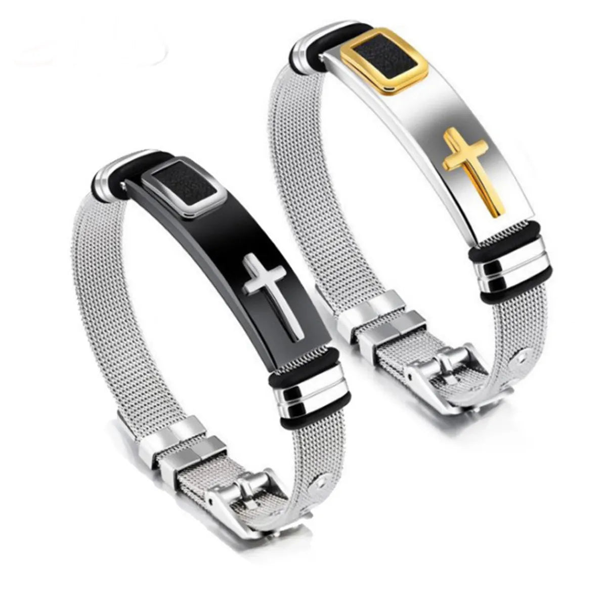 women’s crystal bracelets-Casual Simple Style Cross Titanium Steel Men'S Bangle