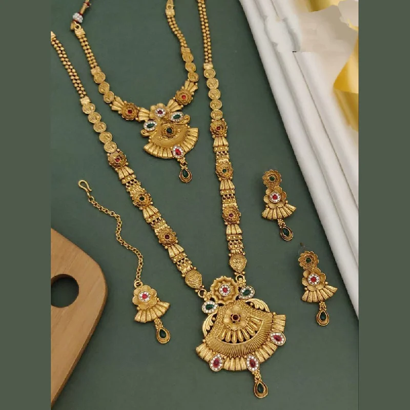 women’s gold chain necklaces-Joyful Jewel Art Matte Gold Plated Pota Stone Necklace Combo