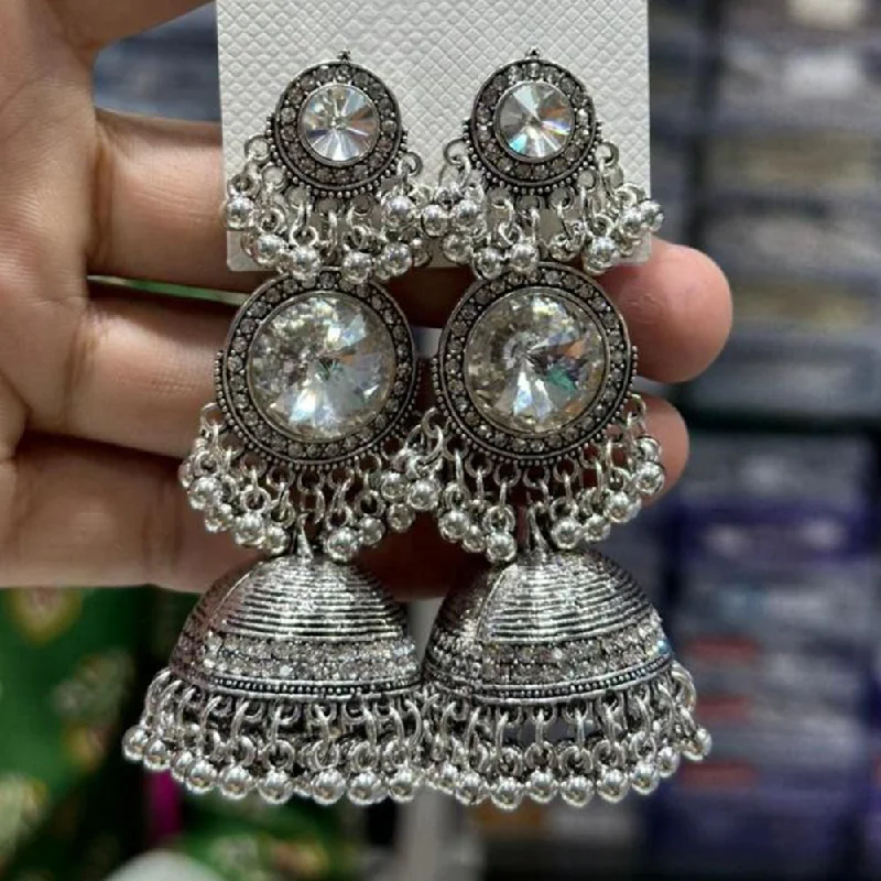 women’s wedding earrings-Manisha Jewellery Oxidised Plated Crystal Stone Jhumki