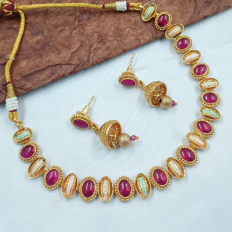 women’s personalized necklaces-Padmawati Bangles Gold Plated Pota Stone And Meenakari Necklace Set