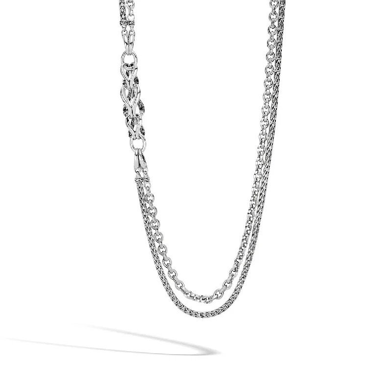 women’s pearl necklaces-Asli Classic Chain Link Silver Double Row Necklace